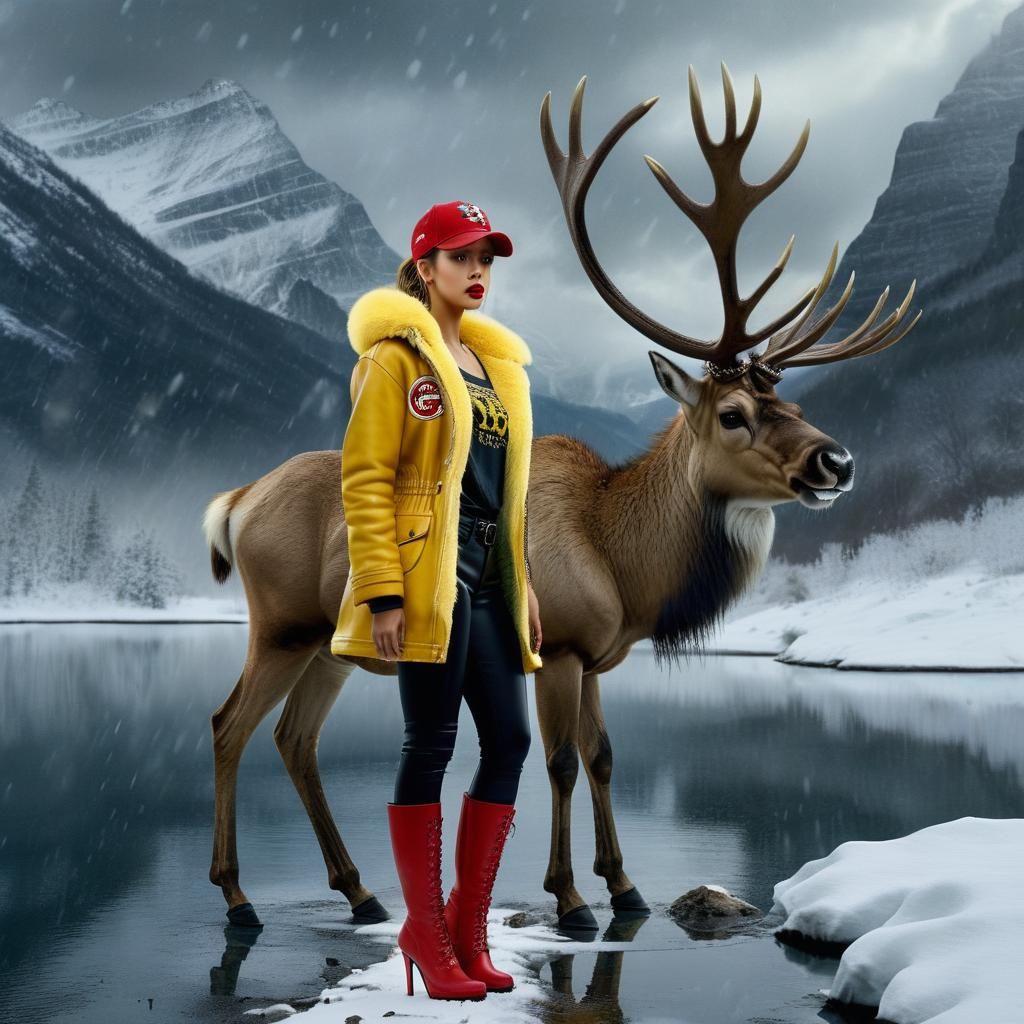 Woman and Reindeer Portrait in Cinematic Style