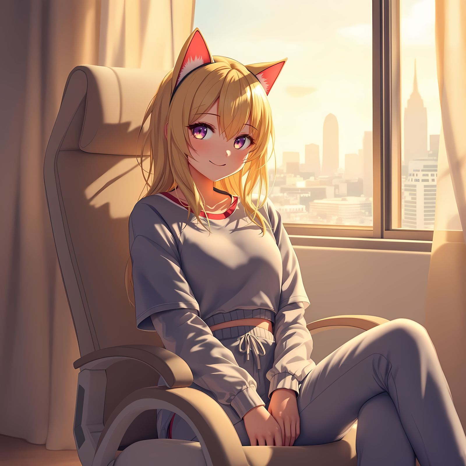 Surreal Girl in Golden Light, Anime-Inspired Digital Art