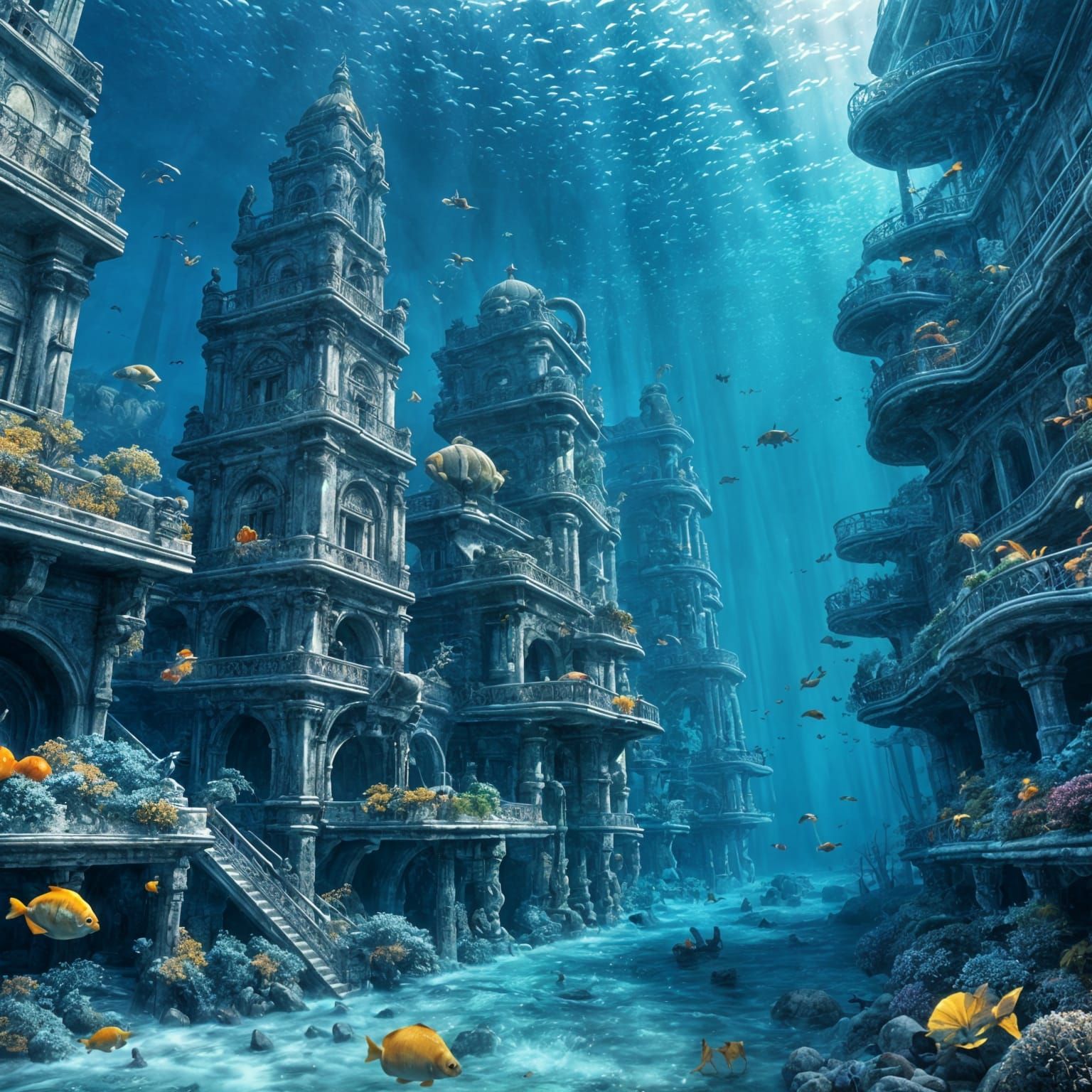 Futuristic Underwater City Concept Art
