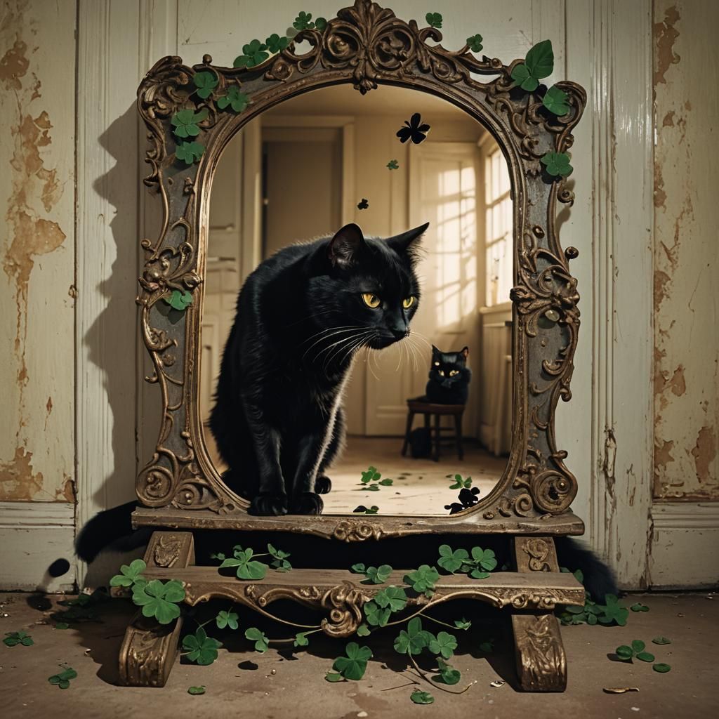 Black Cat Under Ladder: Dark Whimsy Surrealism