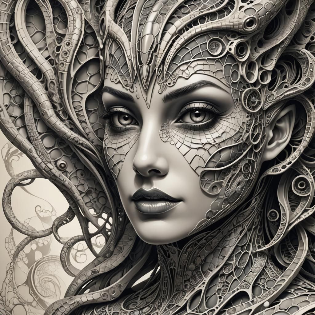 Half Lady, Half Reptile in Retro-Futuristic Style