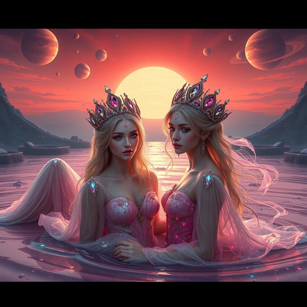 Celestial Maidens Bask in Elysian Sunset