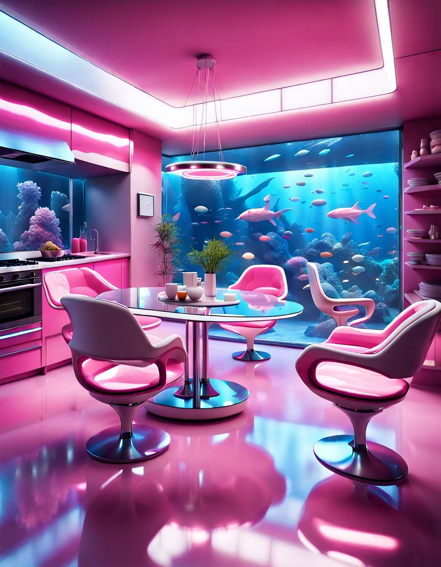 Futuristic Pink Interior in Frutiger Aero Style