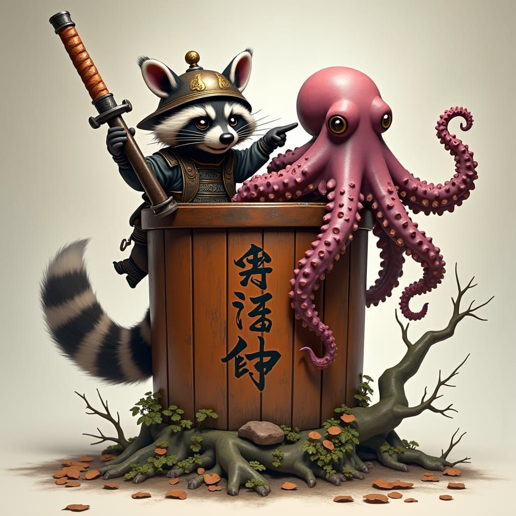 Samurai Raccoon and Octopus Concept Art