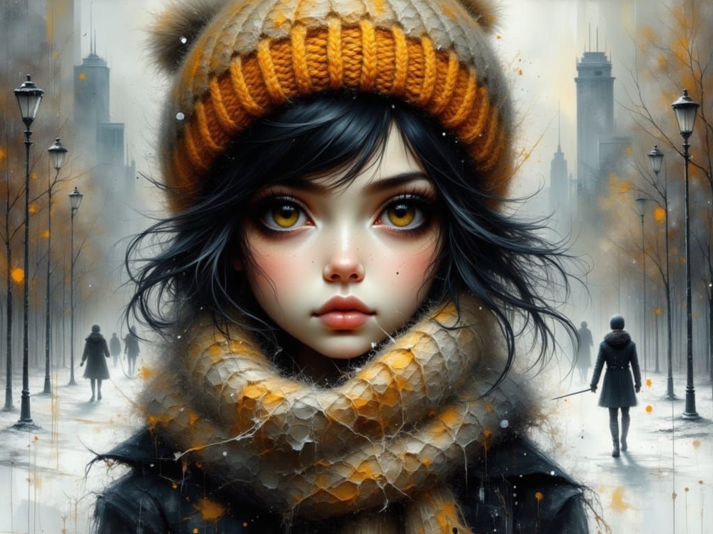 Goth Girl in Winter Cityscape Portrait