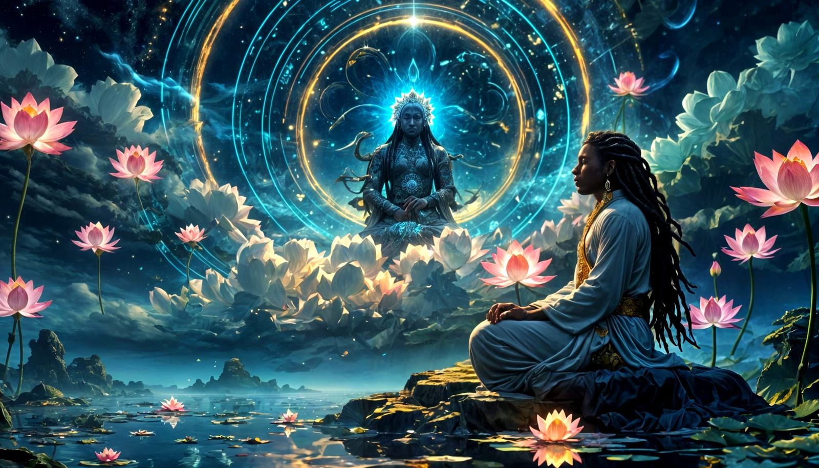 Afrofuturist Deity Radiates Ancient Wisdom in Vibrant Cosmic...