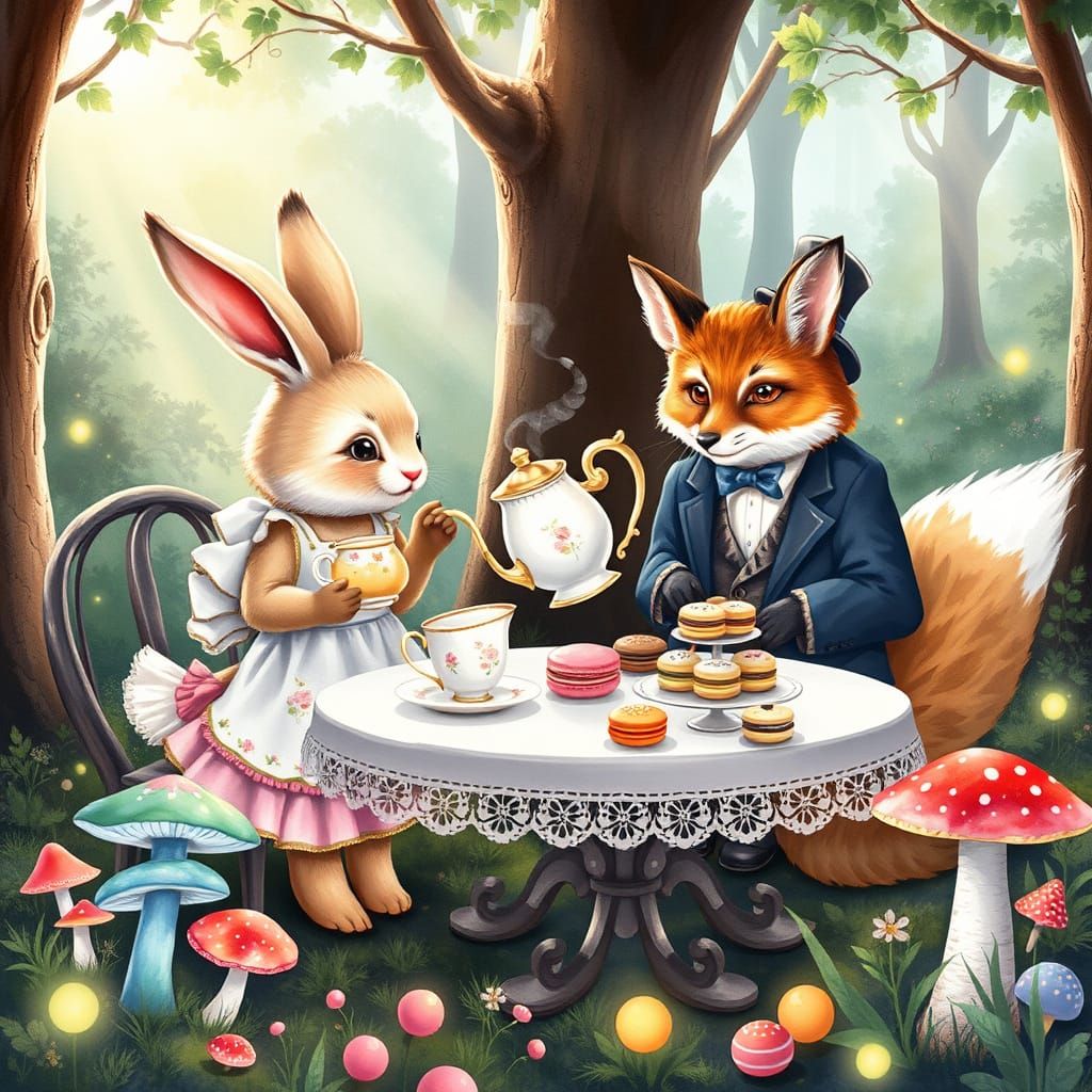 Whimsical Tea Party in Enchanted Mushroom Forest