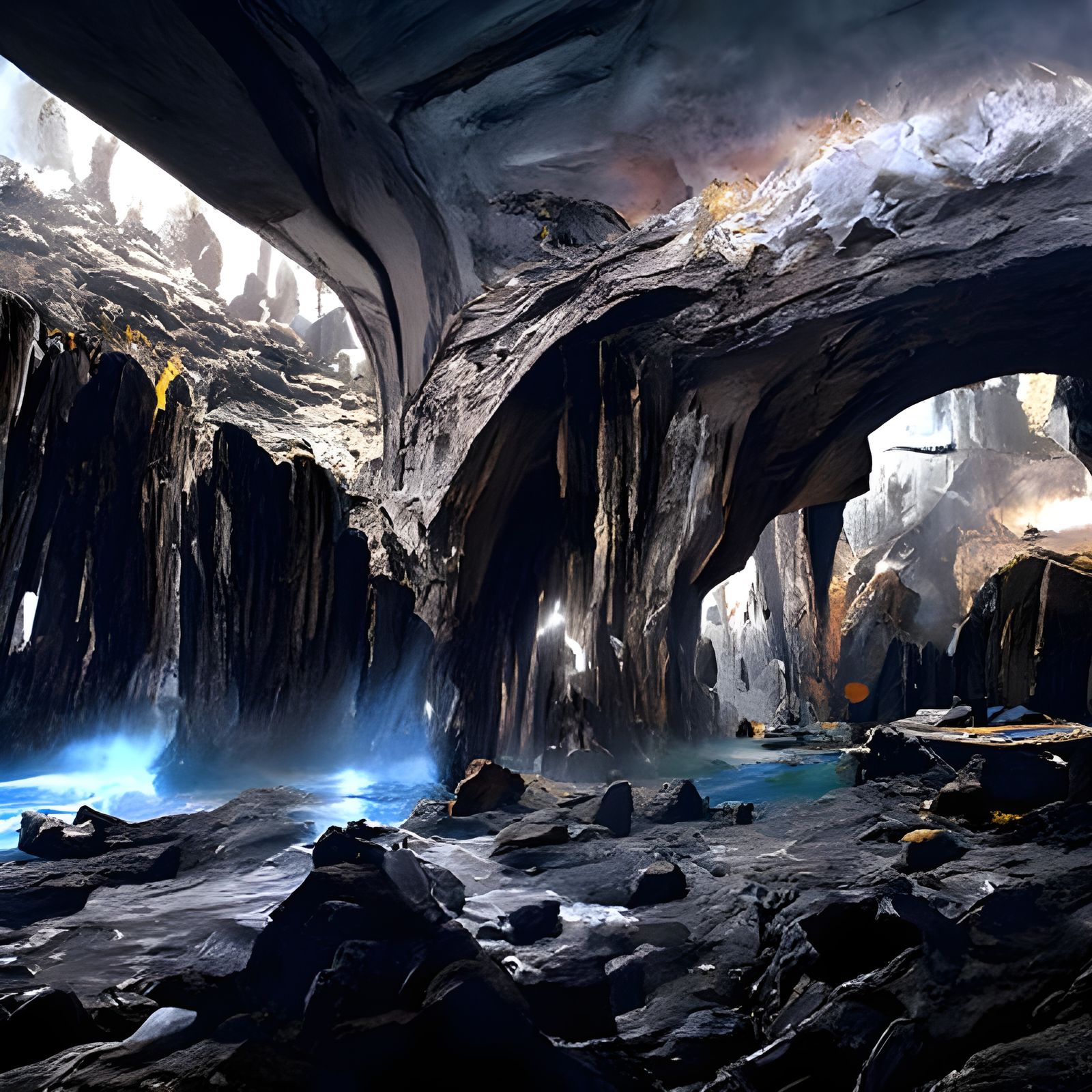 Galactic Cave Interior: Detailed Matte Painting