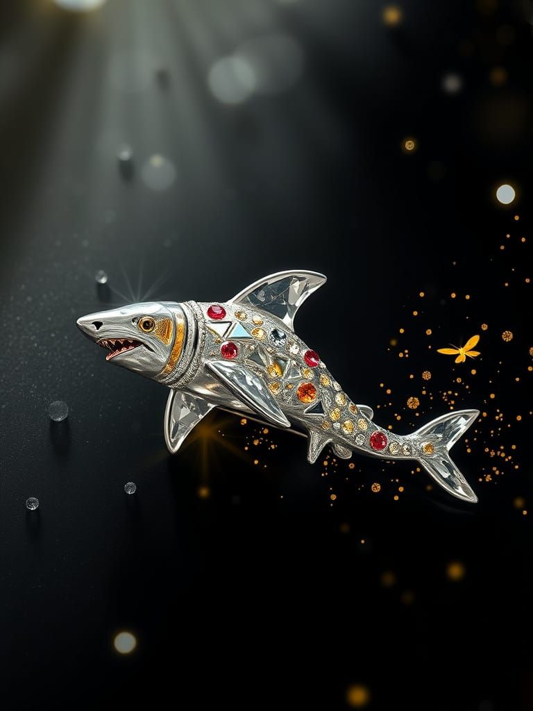 Soaring Shark Brooch with Crystal and Precious Gems