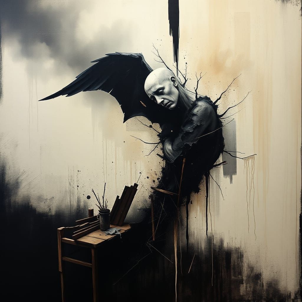 Deconstructed Oil Painting of Sorrow and Destruction