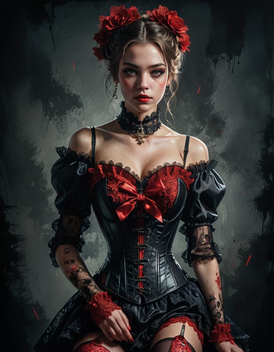Corset and Stockings Portrait in Splash Art Style