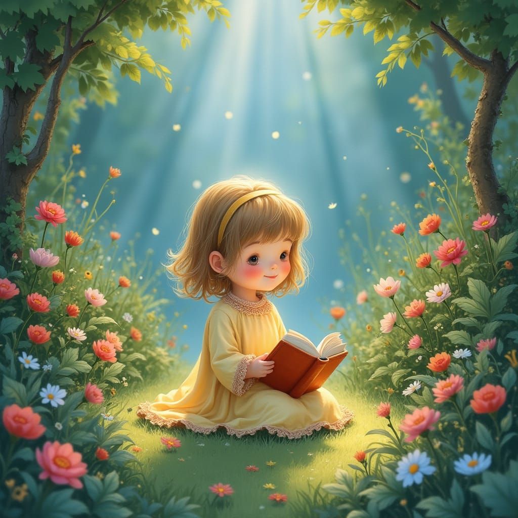 Whimsical Garden Scene in Storybook Style