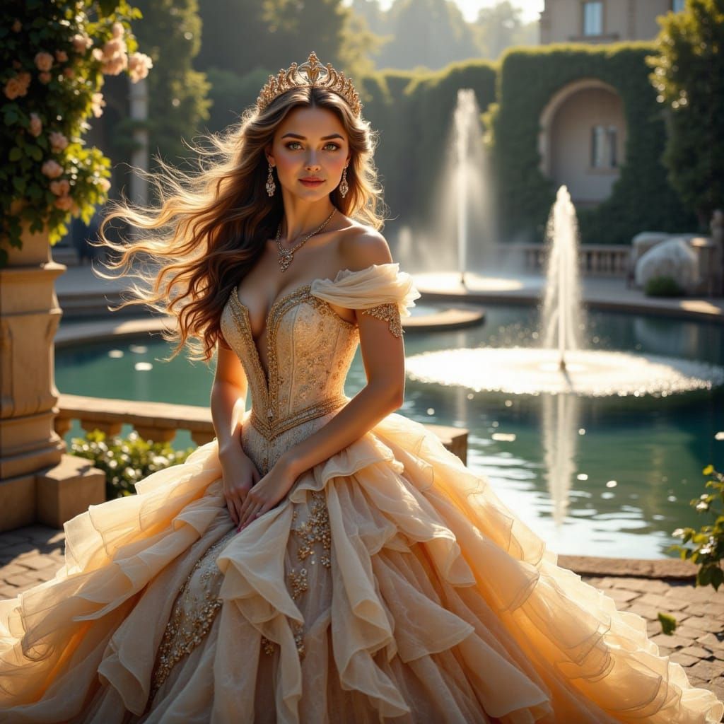 Elegant Princess in Regal Garden Oasis