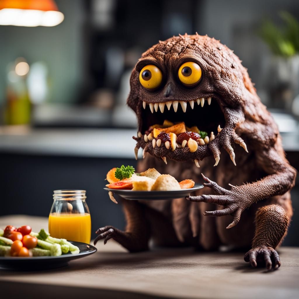 Monster Enjoying Food: Professional Photography