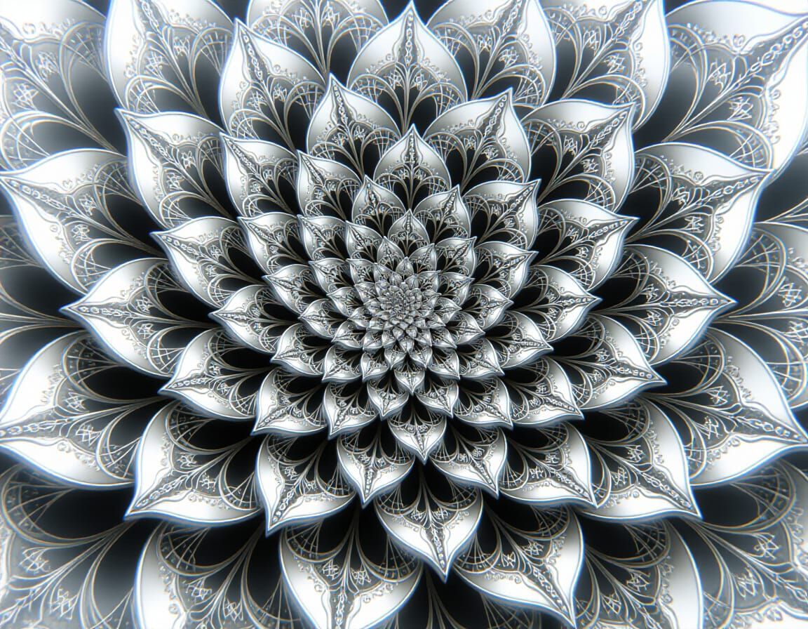 Intricate Fractal Flower in Metallic Lace, Digital Render