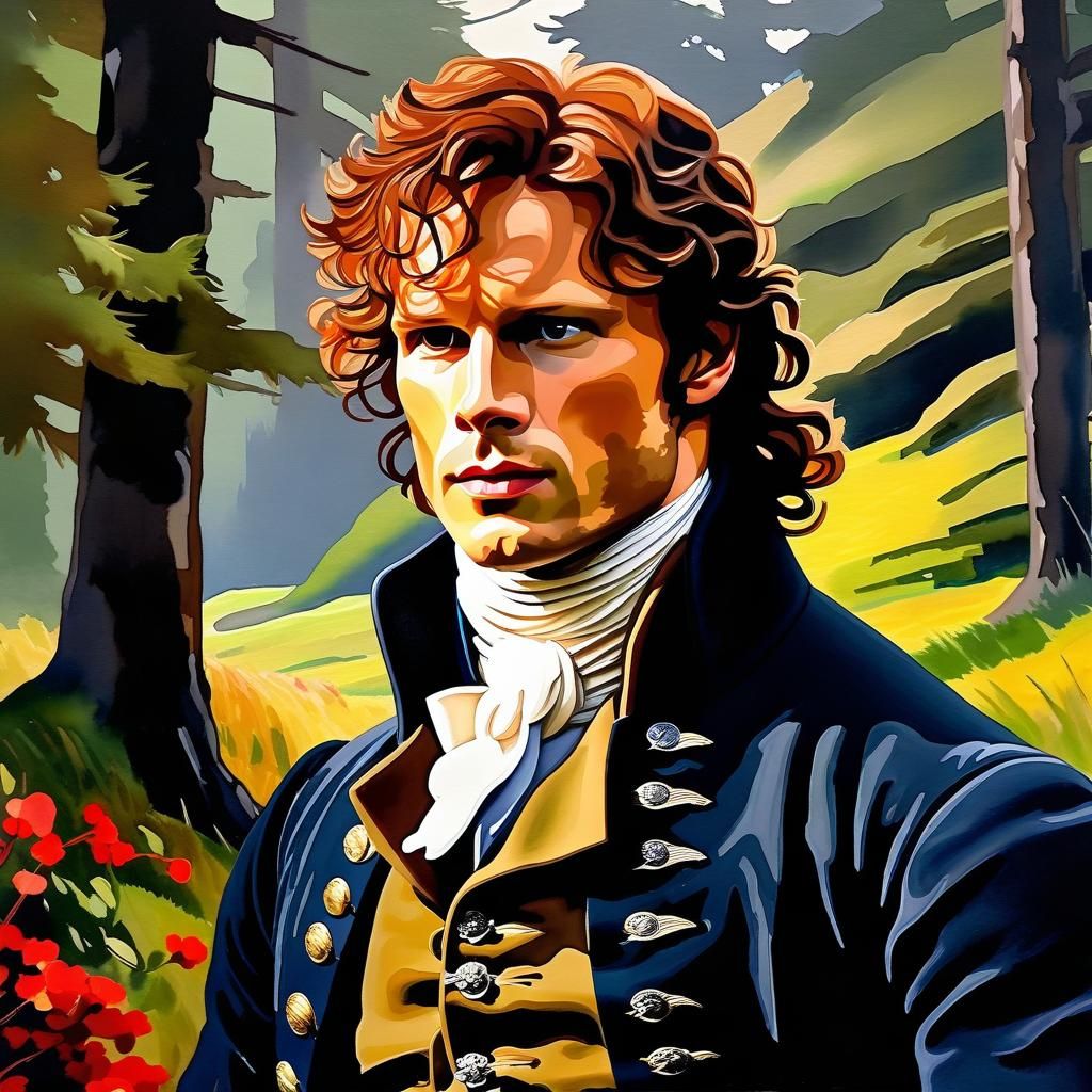Jamie Fraser Portrait in Impasto Gouache Style