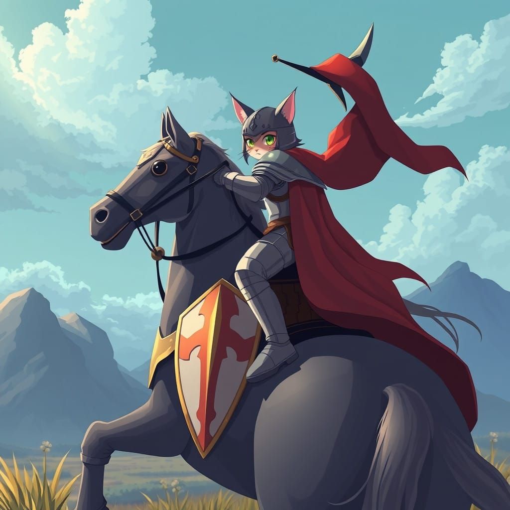 Heroic Feline Knight on Majestic Steed