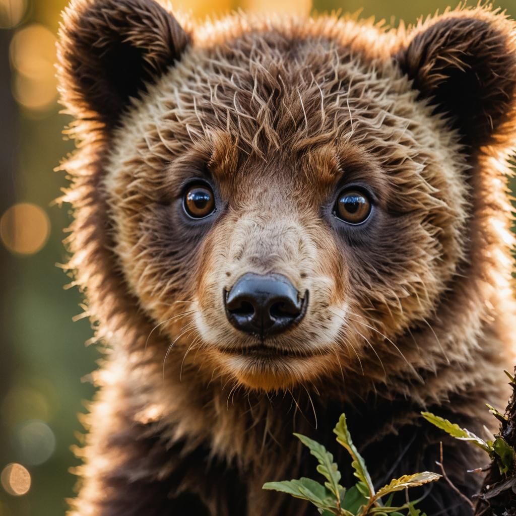 Cute Baby Bear Macro Shot in Golden Hour
