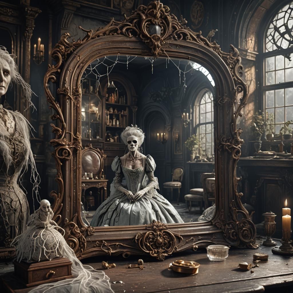 Dickensian Miss Havisham in Lonely, Detailed Scene