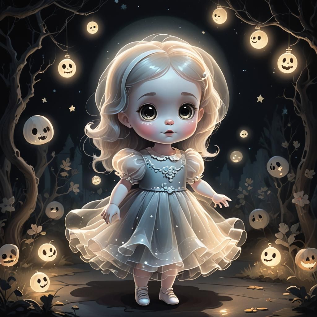 Cute Glowing Ghostly Cartoon Character in Fantasy Art