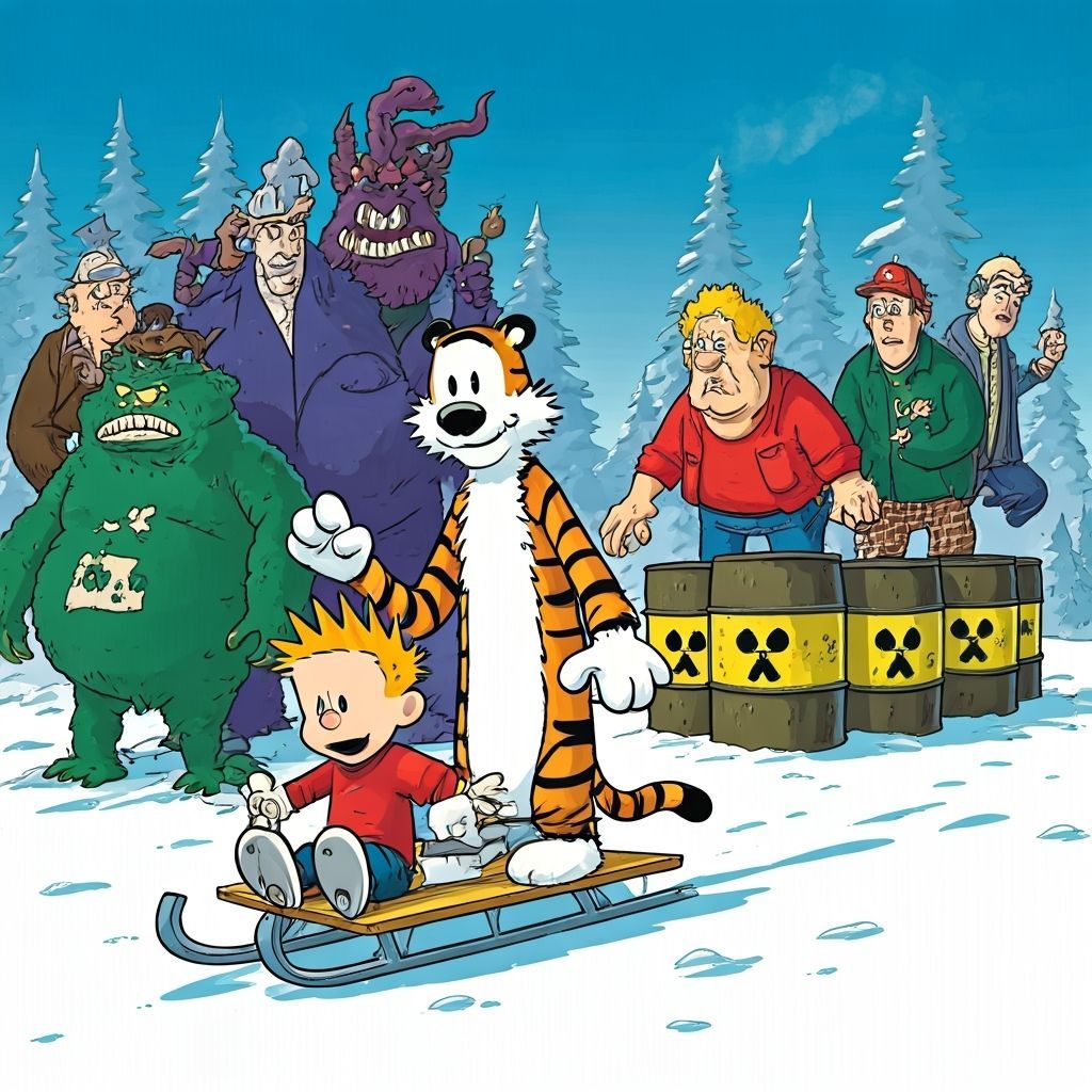 Calvin and Hobbes Sledding Adventure