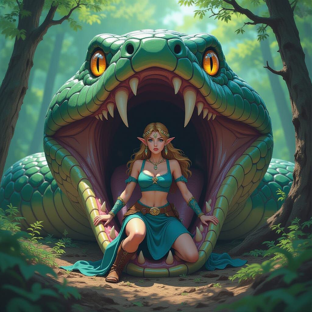 Princess Zelda's Peril: Hyperrealistic Snake Encounter