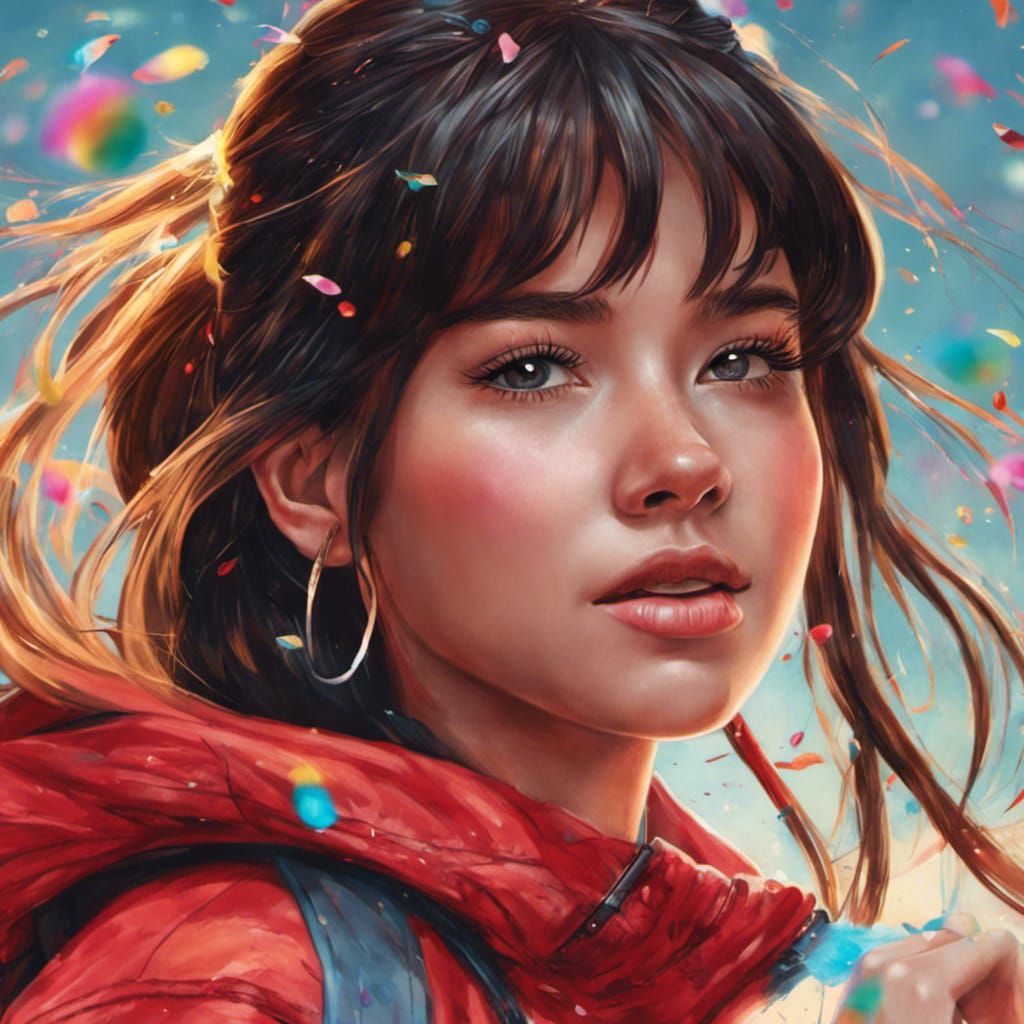 Woman Gleefully Throwing Rainbow Glitter in Photorealistic S...