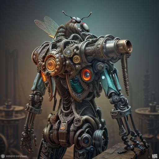 Cybernetic Insect Figure in Gritty Steampunk Style