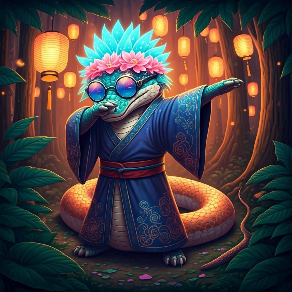 Enchanted Forest Serpent in Vibrant Anime-Inspired Art