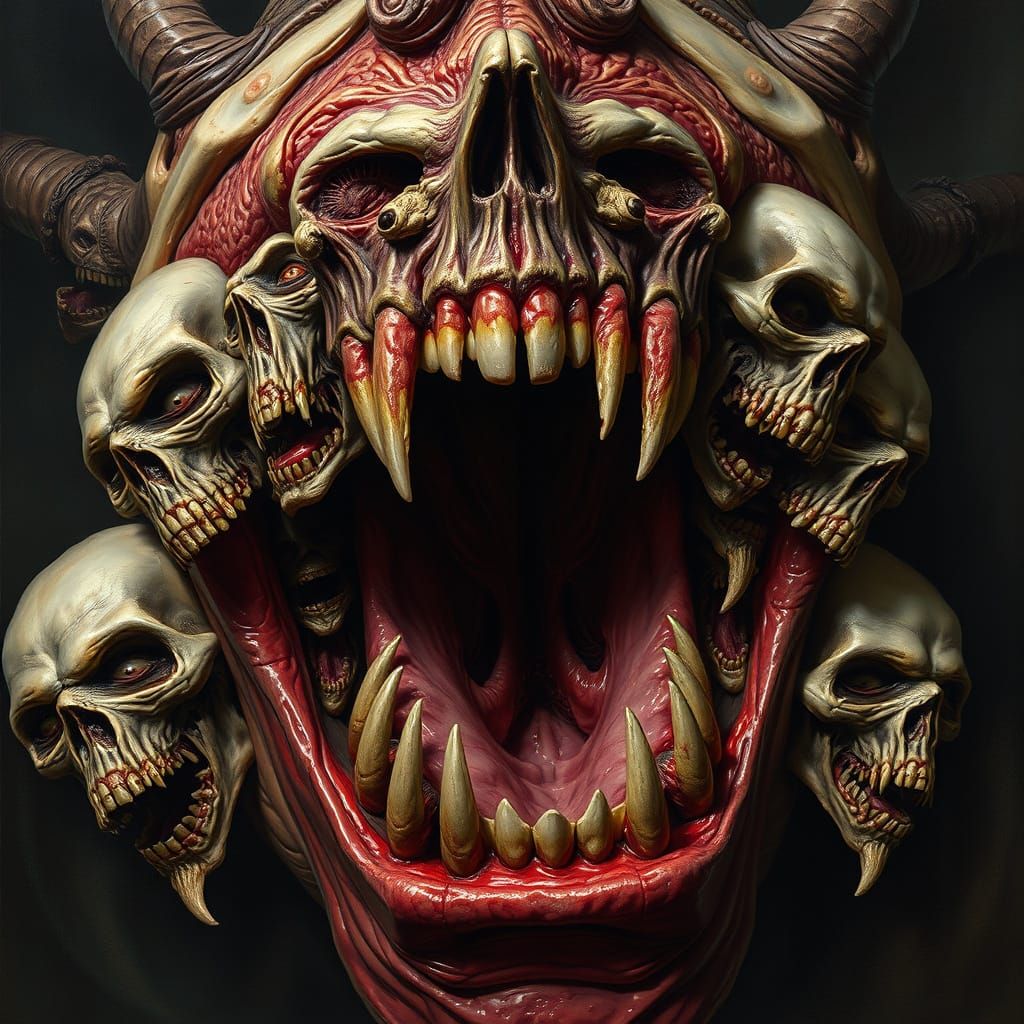 Nightmarish Mouth with Faces for Teeth in Bosch Style