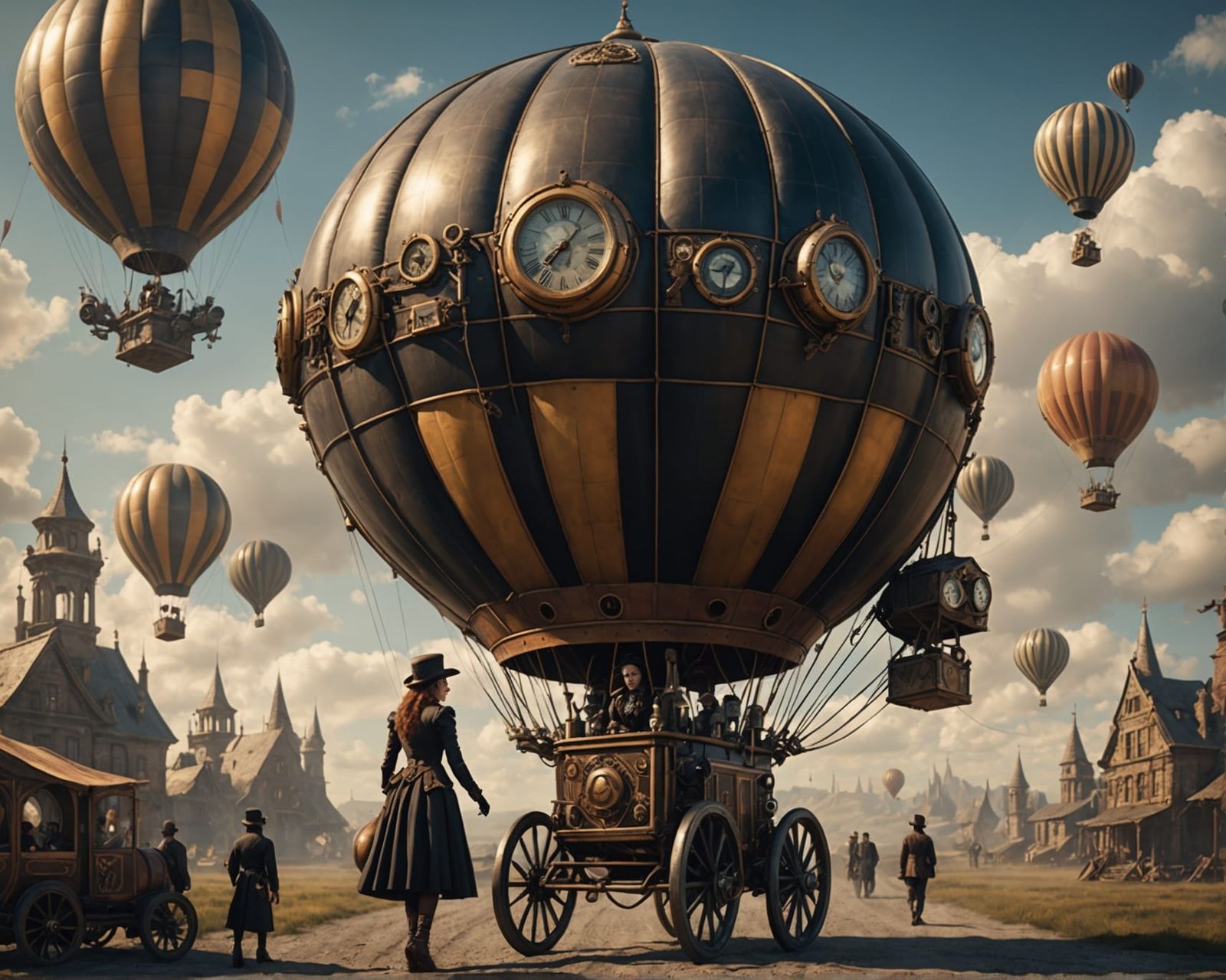 Steampunk Balloonist Prepares for Takeoff: Digital Matte Pai...