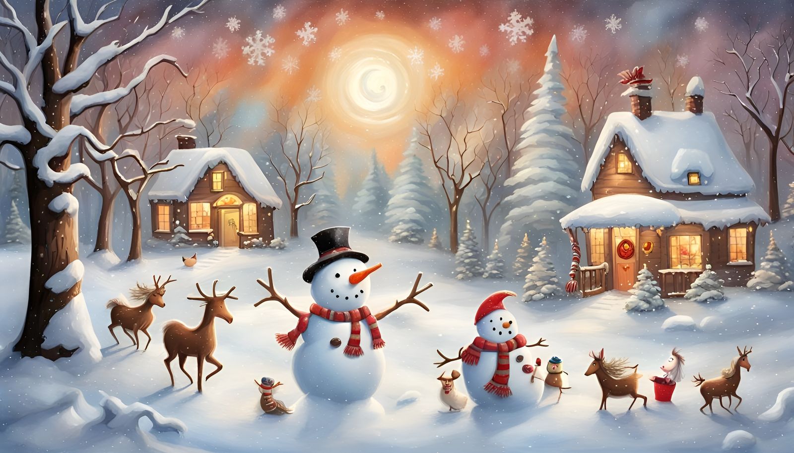 Whimsical Frosty the Snowman in Cubist Winter Scene