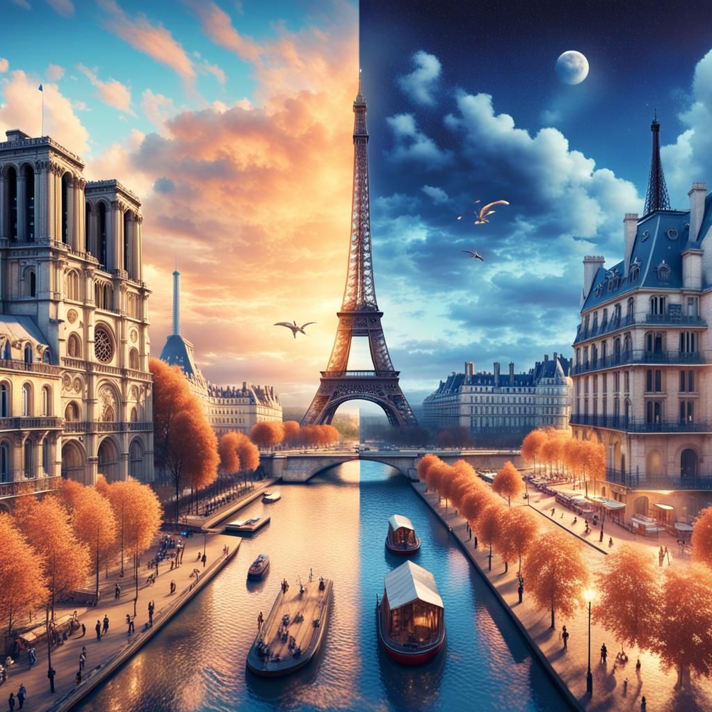 Paris Mirrored: Day and Night Matte Painting