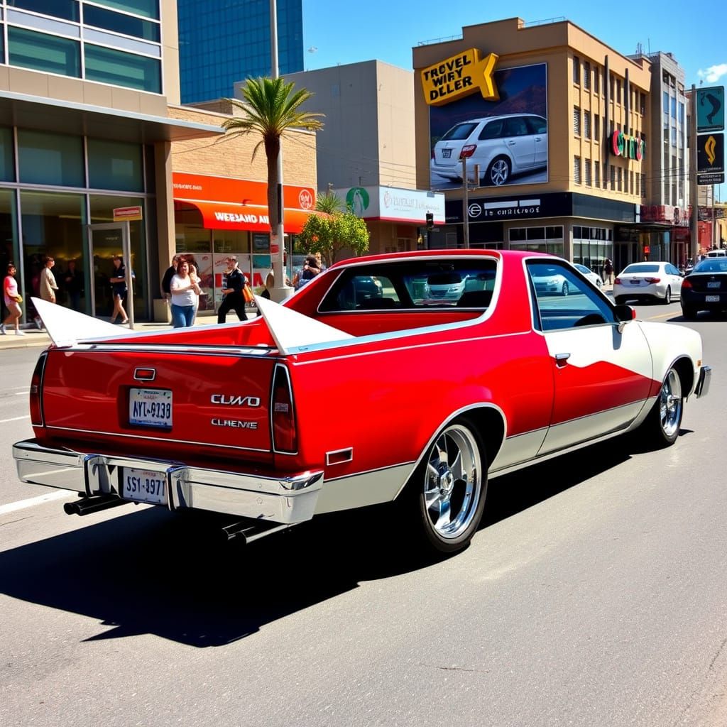 Fire Engine Red El Camino with 1957 Chevy Bel Air Fins