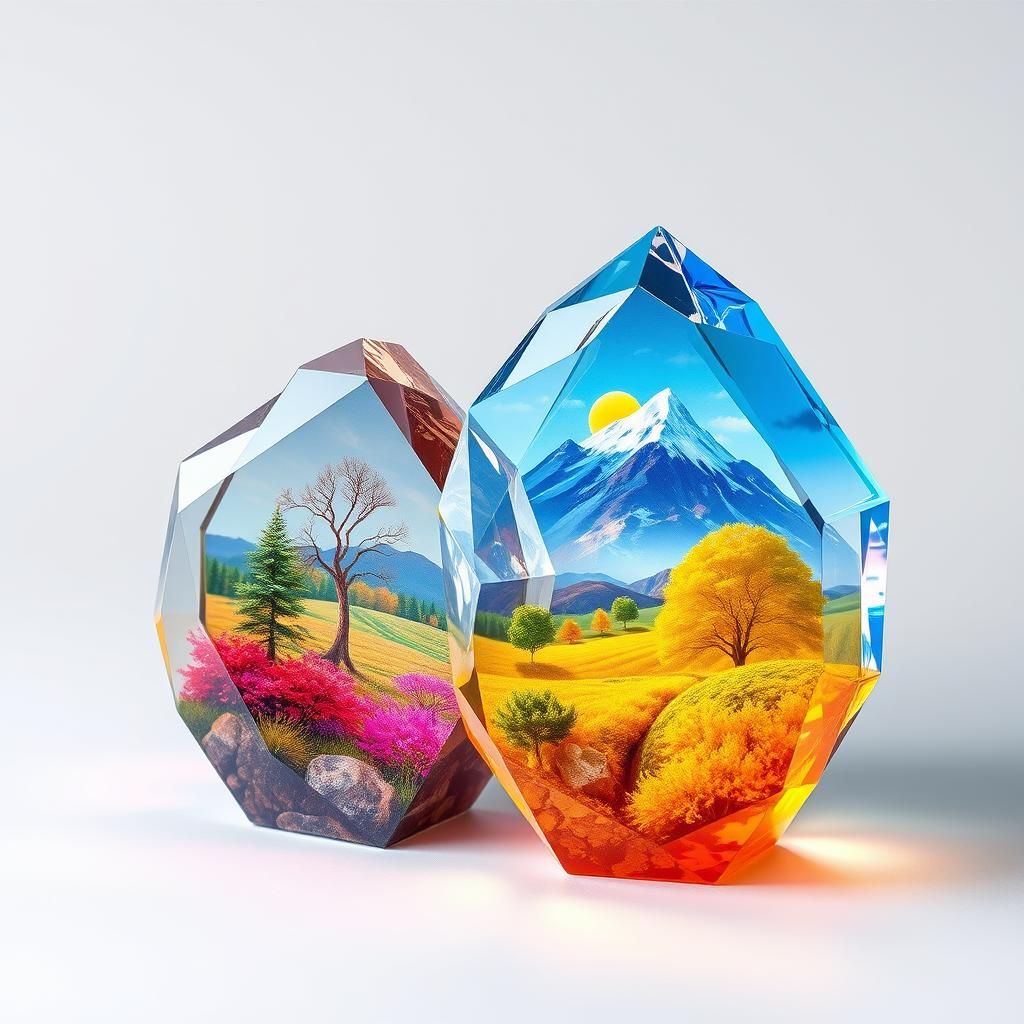 Seasonal Landscapes in Glass Orbs: Digital Art