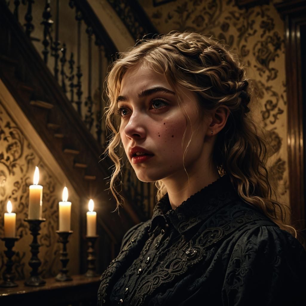 Victorian Horror Portrait of Woman Screaming