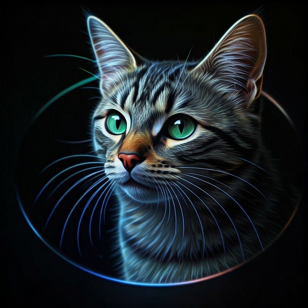 Glowing Holographic Cat Amidst Star Constellations