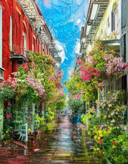 Vibrant Flower Garden Amidst Dilapidated City Block