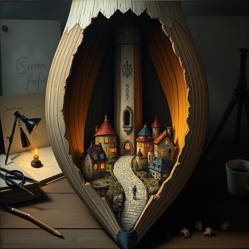 Surreal Pencil Village: A Miniature World Unveiled