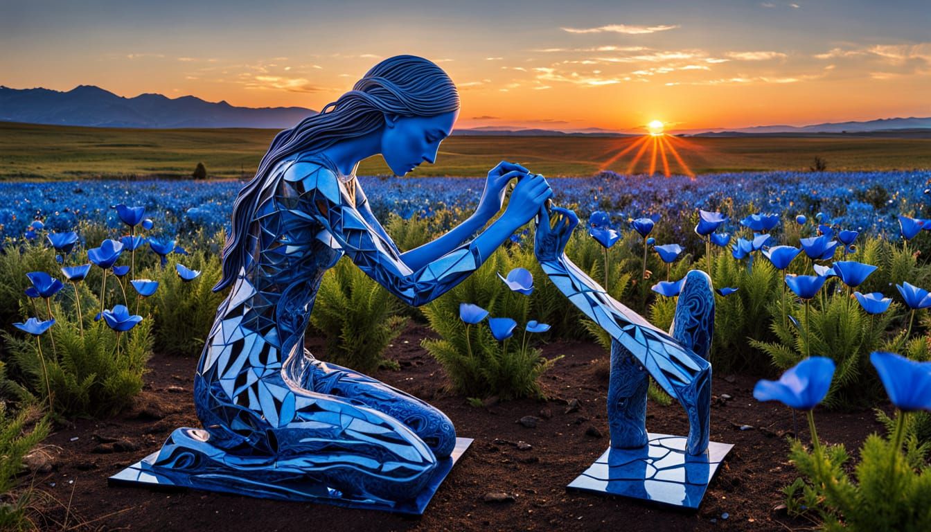 Surreal Fragmented Sculpture in Cyberpunk Aesthetic