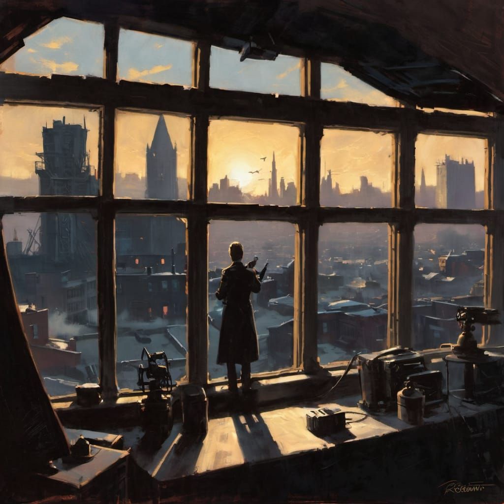 Rear Window in a Dark, Sinister Cyberpunk Cityscape