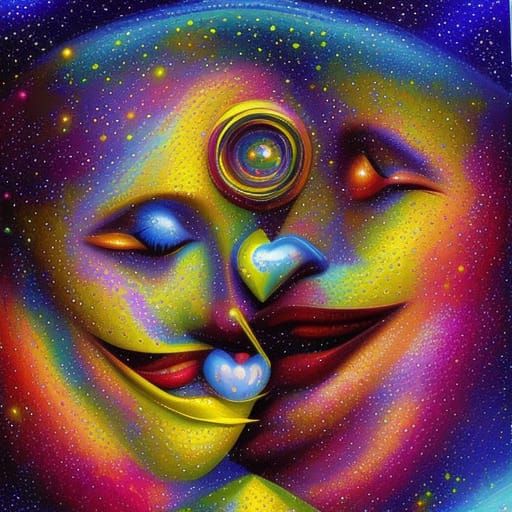 Cosmic Kiss: Geometric Android Love in Hyper-Surreal Style