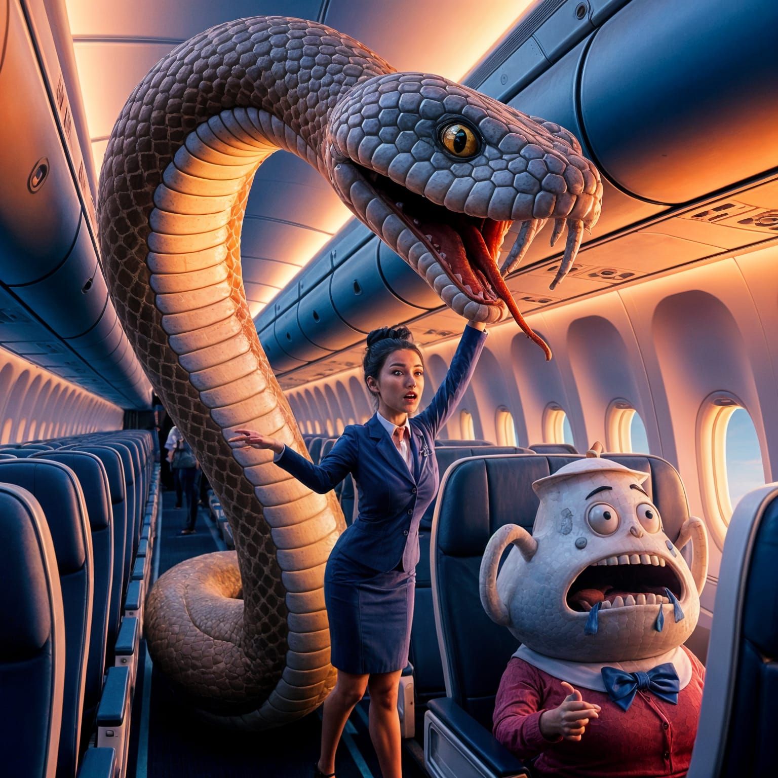 Giant Snake on Airplane in Vivid 3D Render