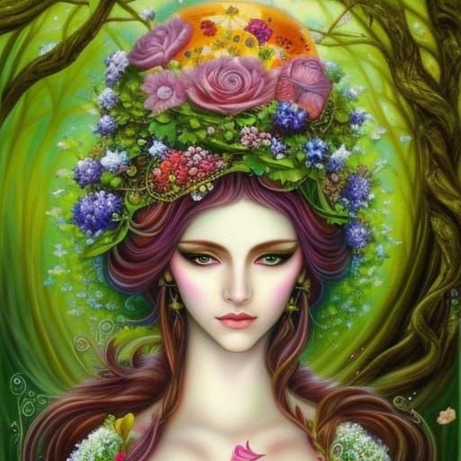 Goddess of Spring: Fantasy Art Portrait in Pop Surrealism