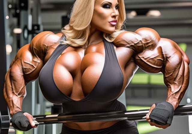 Voluptuous Bodybuilder with Massive Muscles in Detailed Matt...