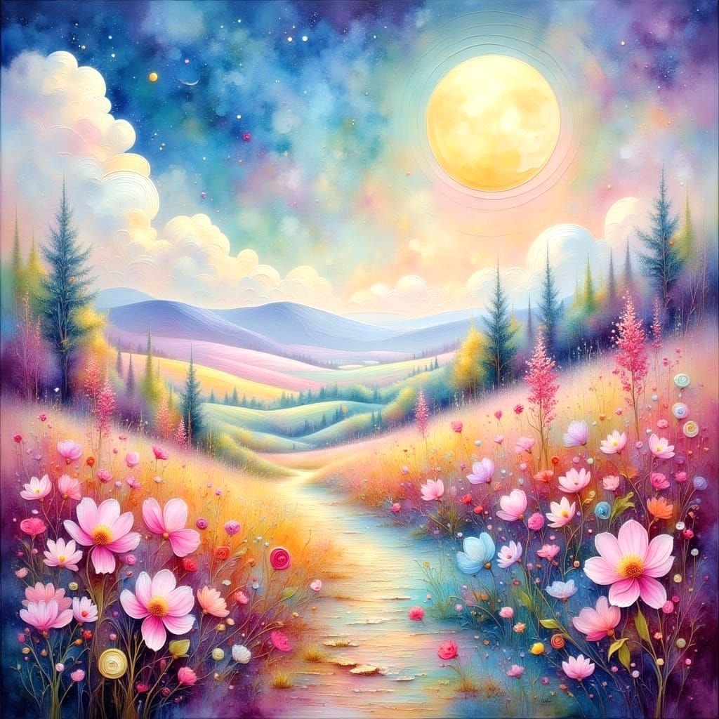 Otherworldly Landscape in Impasto Oil Painting Style