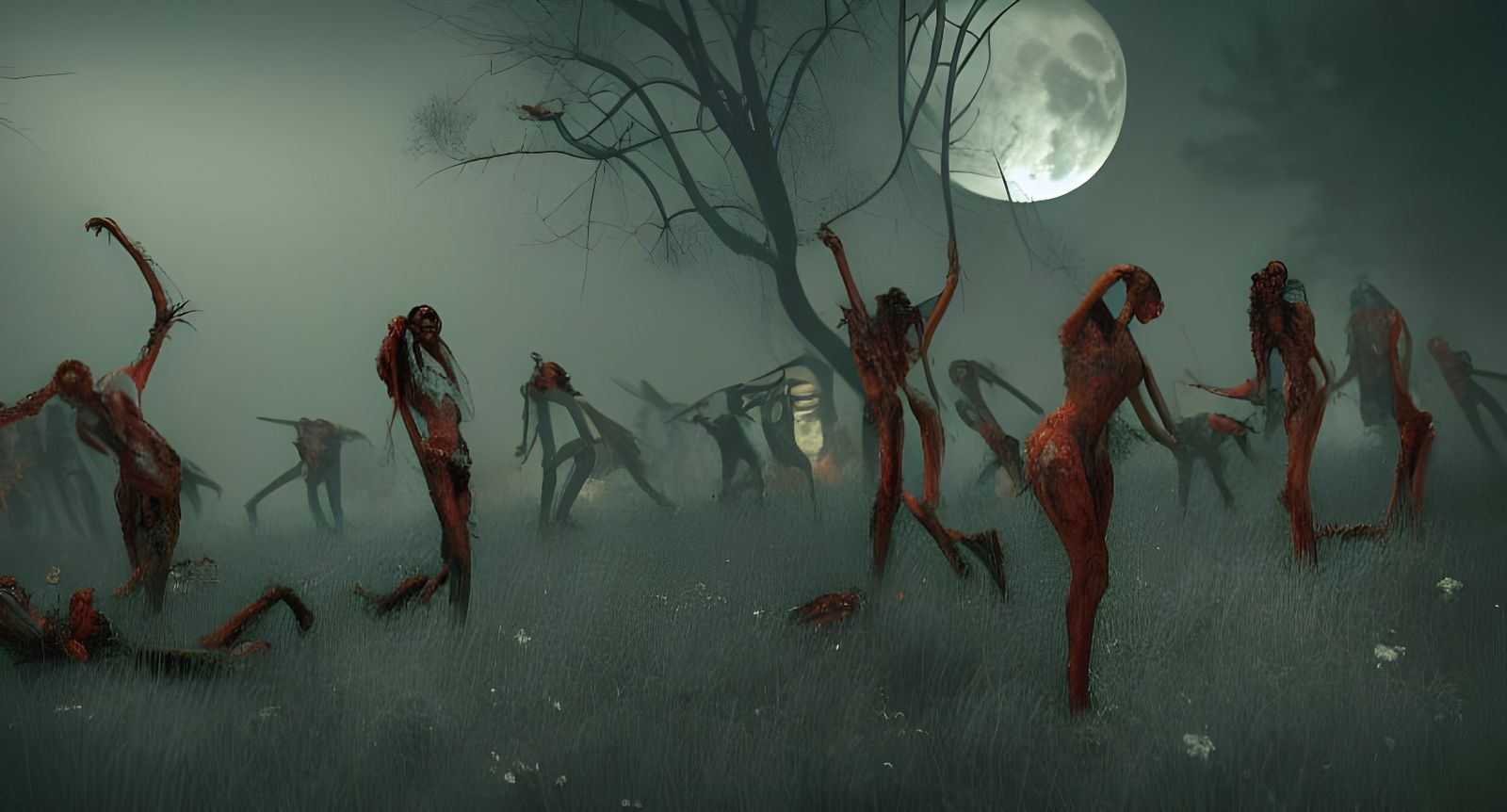 Macabre Corpse Dance in Moonlight: Dark Romanticism