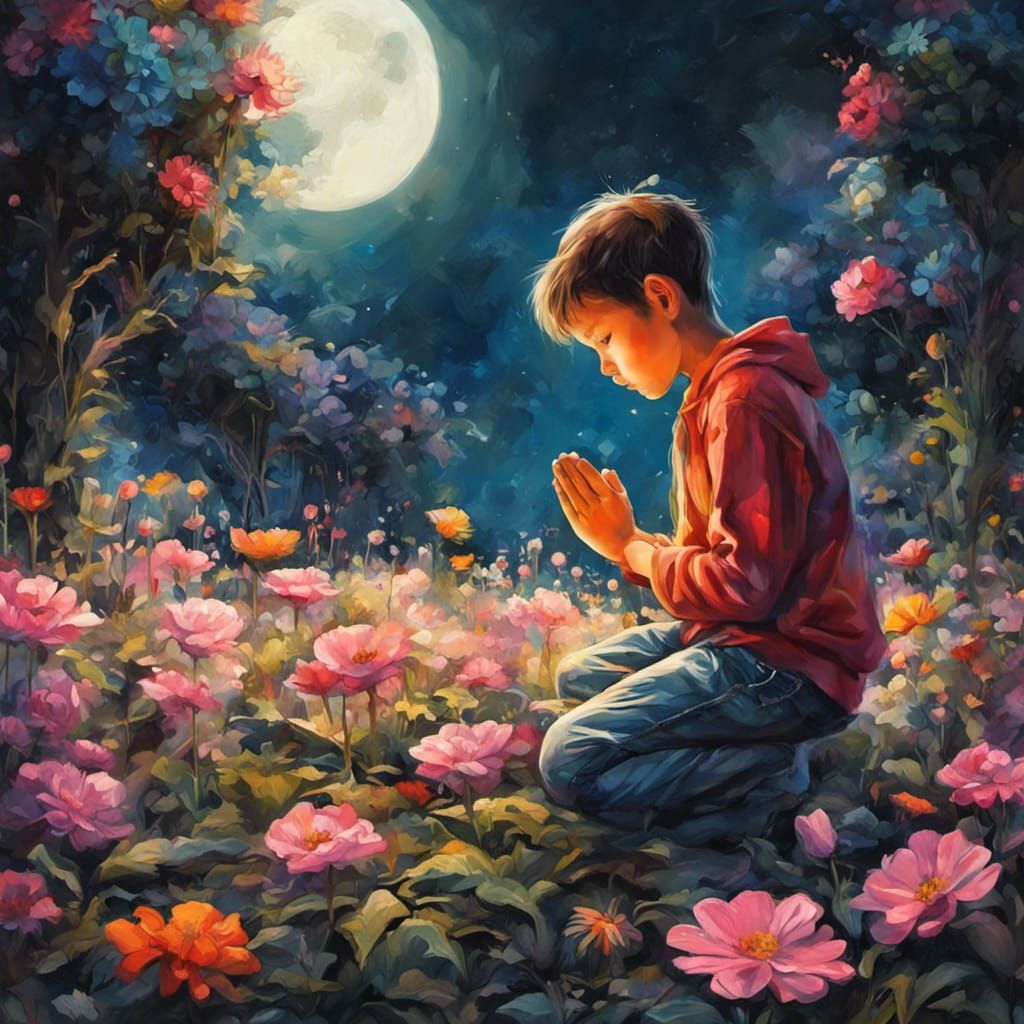 Moonlit Prayer in Graffiti Art Style