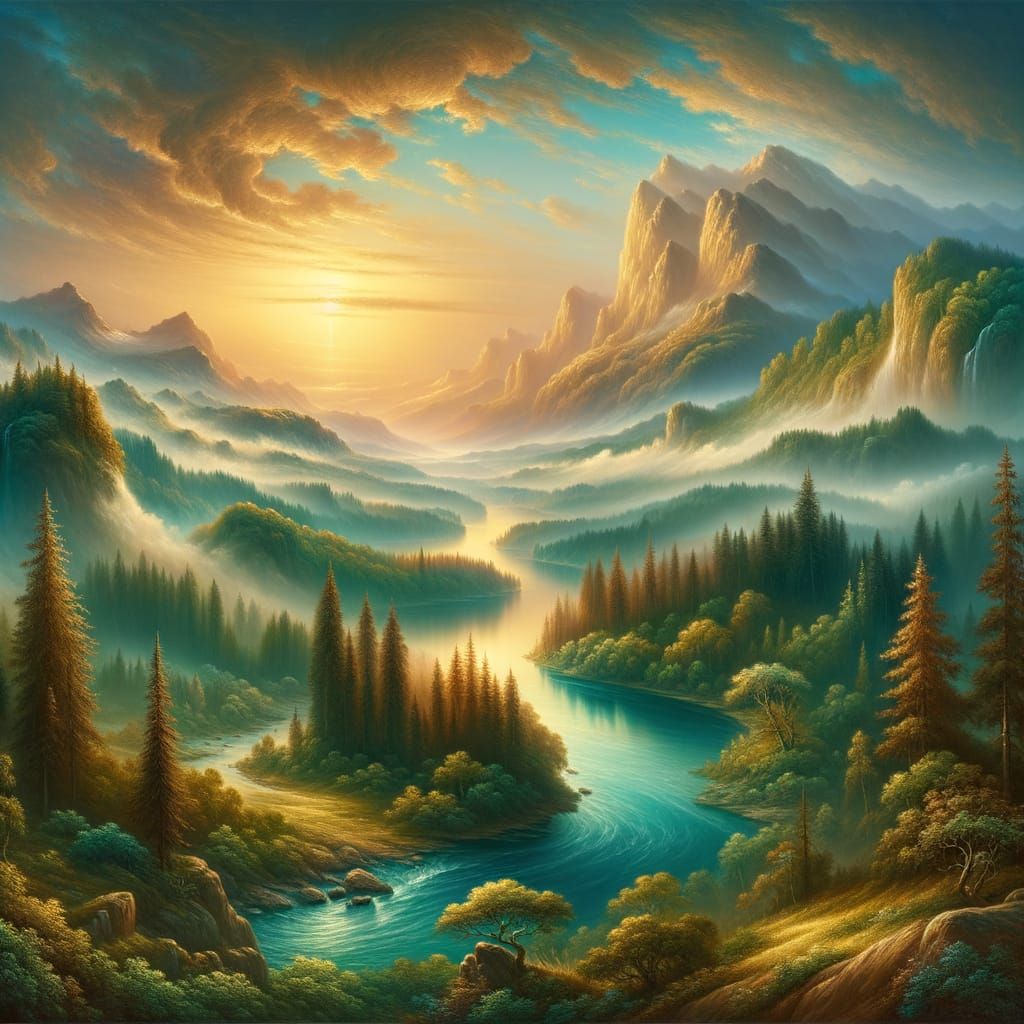 Dreamy 19th Century Romantic Landscape Painting