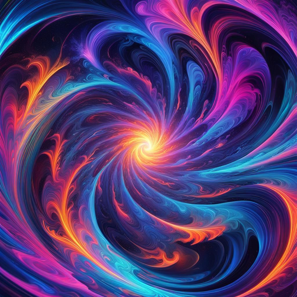 Neon Solar Flare Vortex in Cosmic Digital Art